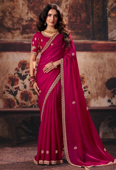 Hot Pink Designer Style Festive Wear Saree